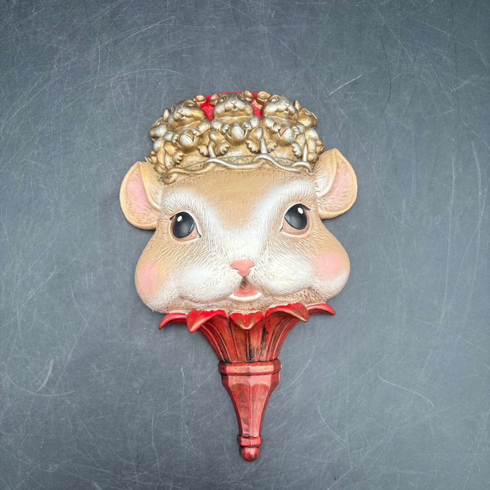 Vintage Whimsical Mouse Wall Plaque Crown of Mice Red Flower Base Decor